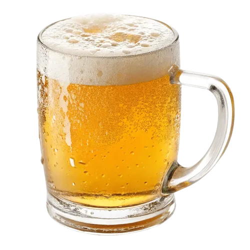 表面有水珠且带泡沫的满杯啤酒