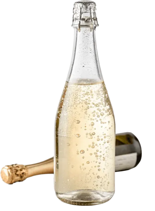 1瓶香槟酒和1瓶倒着的香槟酒