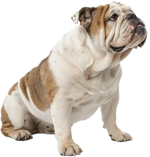 坐在地上的斗牛犬